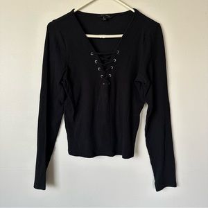 Black Crop Lace Up Sweater
